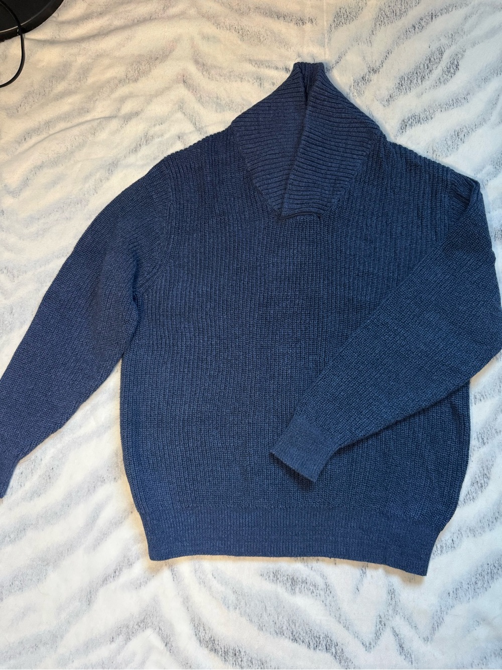 Men's Blue Shawl Collar Knit Sweater